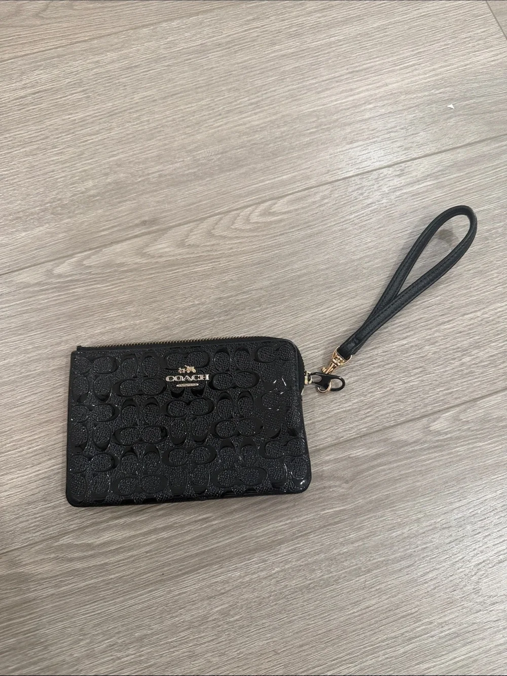 Coach Black Signature Embossed Wristlet